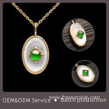 18K Gold White Shell Imperial Green Jadeite Pendant